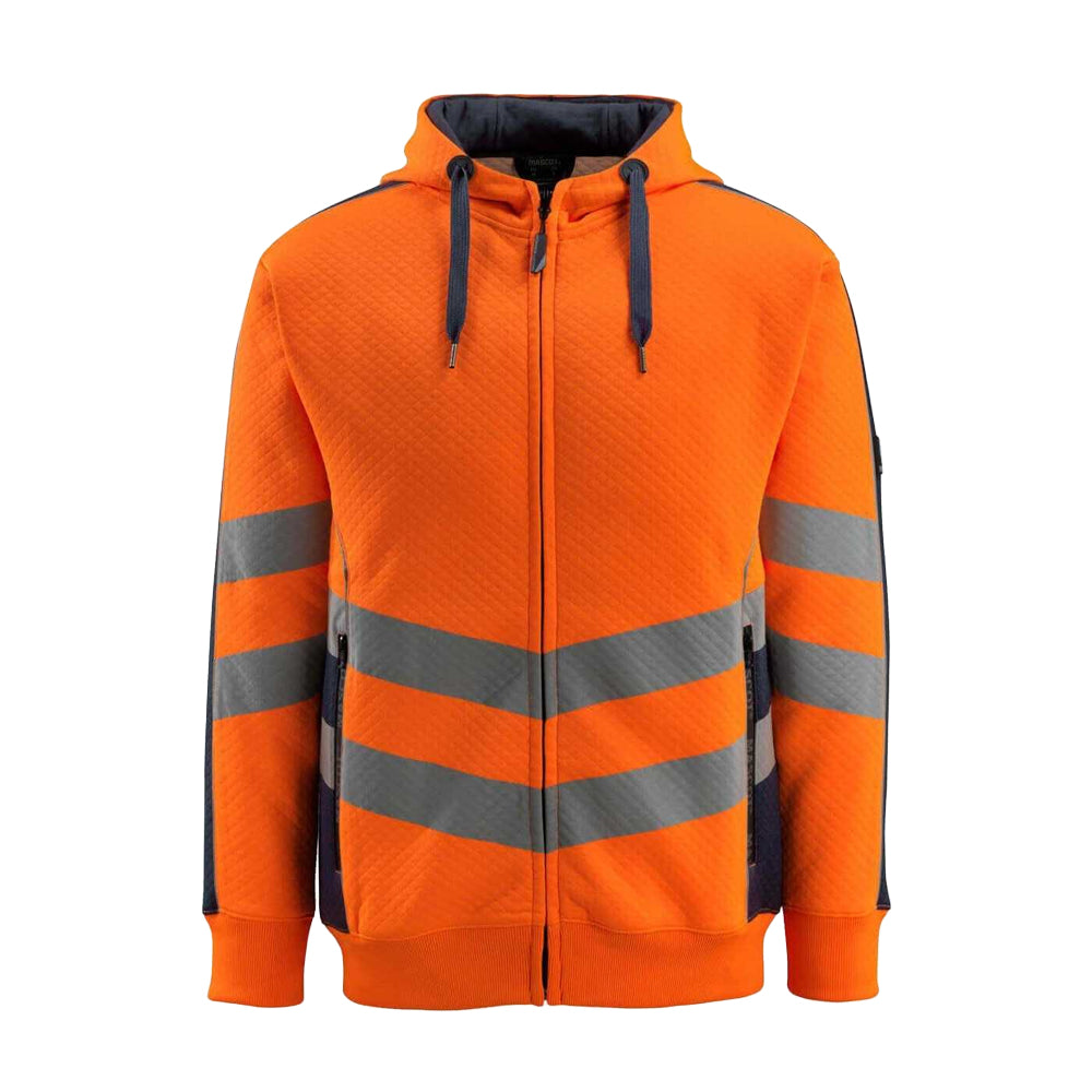 Hi Vis Orange-Dark Navy - Front - Mascot Mens Safe Supreme Corby Full Zip Hoodie