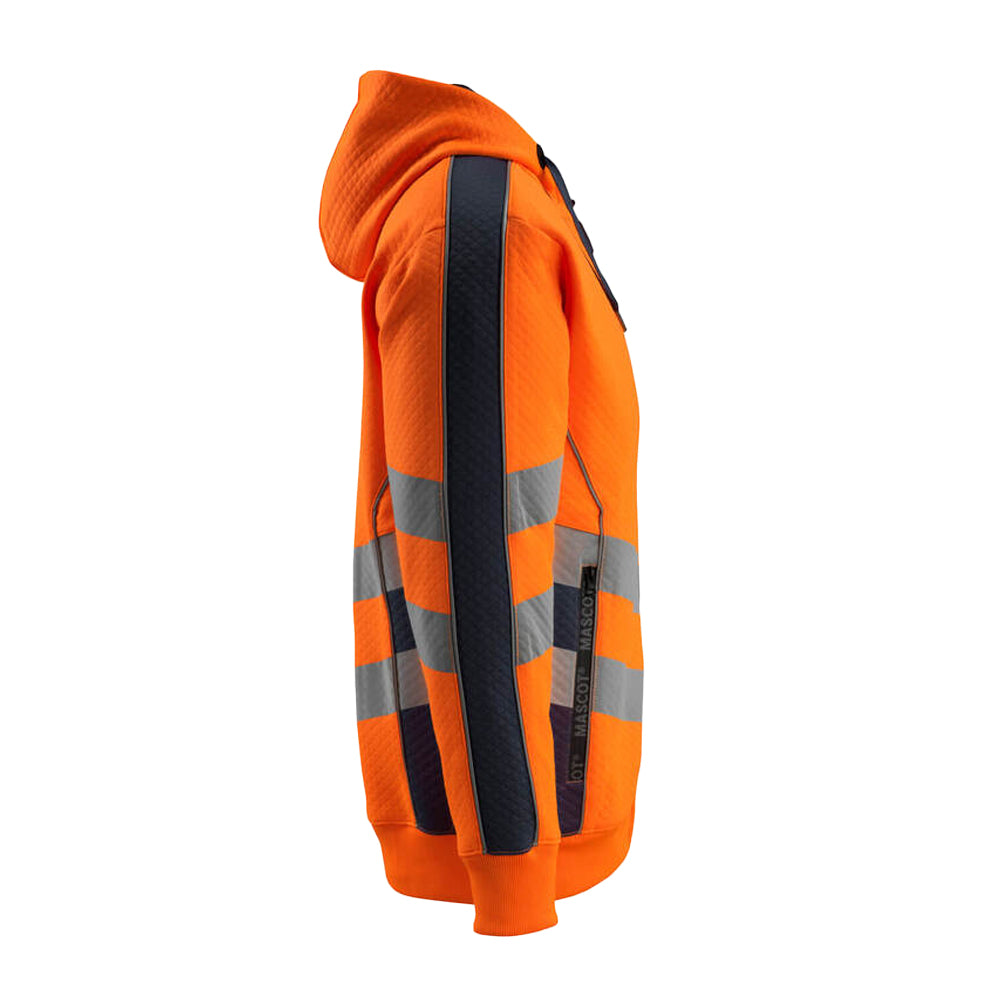 Hi Vis Orange-Dark Navy - Side - Mascot Mens Safe Supreme Corby Full Zip Hoodie