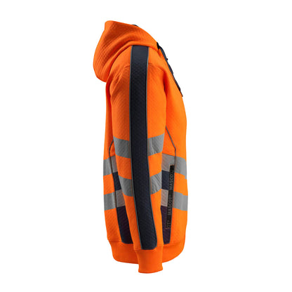 Hi Vis Orange-Dark Navy - Side - Mascot Mens Safe Supreme Corby Full Zip Hoodie
