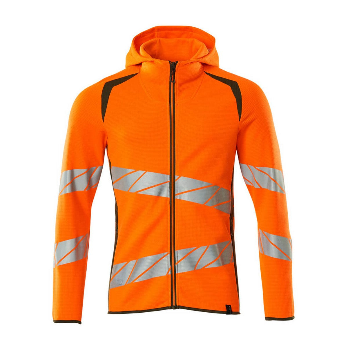 Hi Vis Orange-Moss Green - Front - Mascot Mens Accelerate Safe Full Zip Hoodie