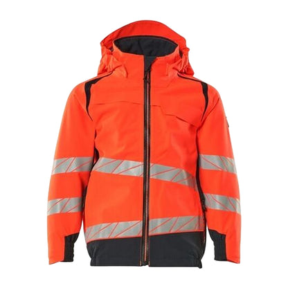 Hi Vis Red-Navy - Front - Mascot Childrens-Kids Accelerate Safe Hi-Vis Jacket