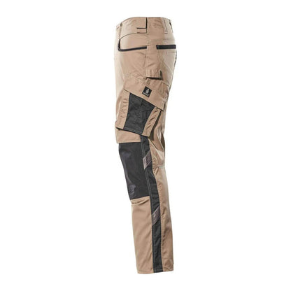 Light Khaki-Black - Back - Mascot Mens Unique Knee Pad Pockets Work Trousers