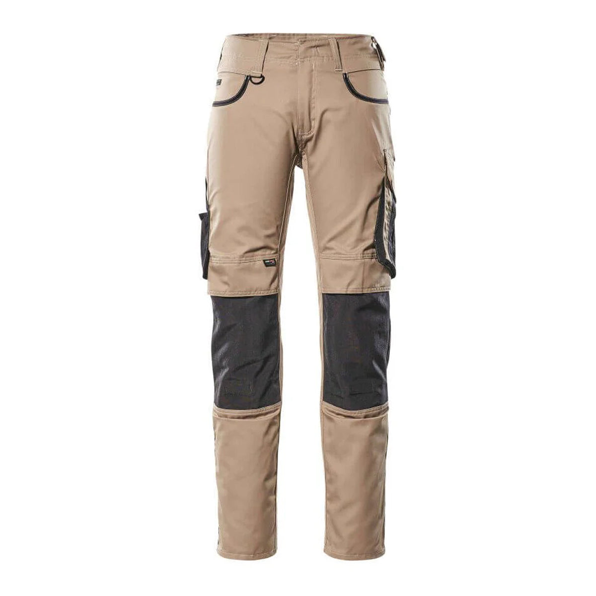 Light Khaki-Black - Front - Mascot Mens Unique Knee Pad Pockets Work Trousers