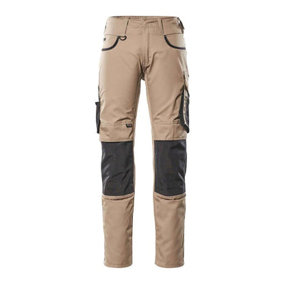Light Khaki-Black - Front - Mascot Mens Unique Knee Pad Pockets Work Trousers
