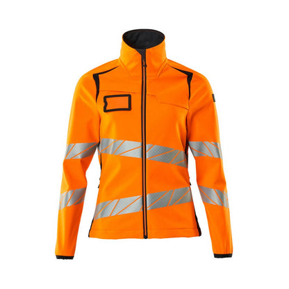 Hi Vis Orange-Dark Navy - Front - Mascot Womens-Ladies Accelerate Safe Soft Shell Jacket