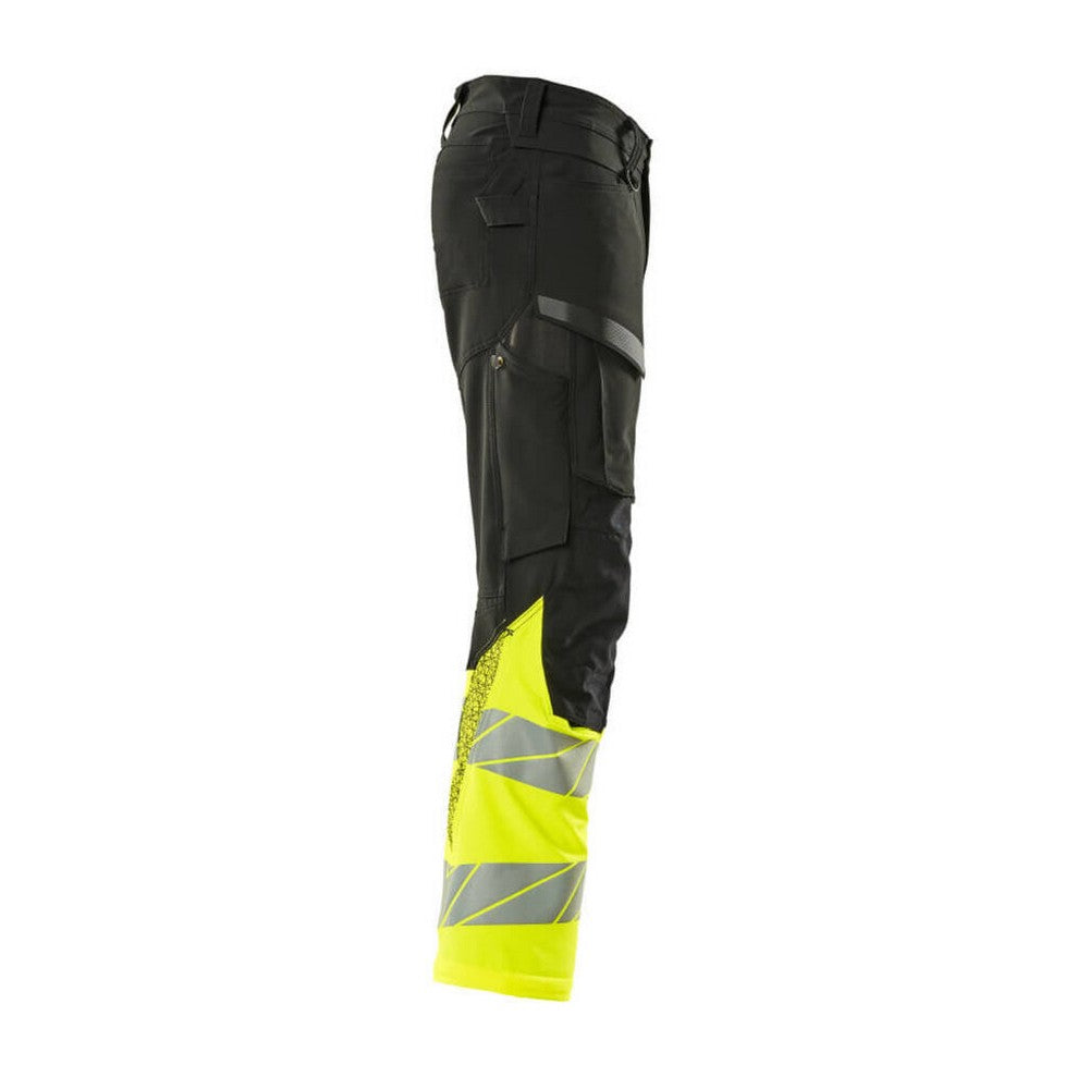 Black-Hi Vis Yellow - Side - Mascot Mens Accelerate Safe Hi-Vis Knee Pad Pockets Work Trousers