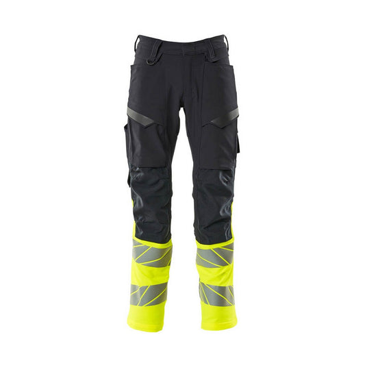 Dark Navy-Hi Vis Yellow - Front - Mascot Mens Accelerate Safe Hi-Vis Knee Pad Pockets Work Trousers