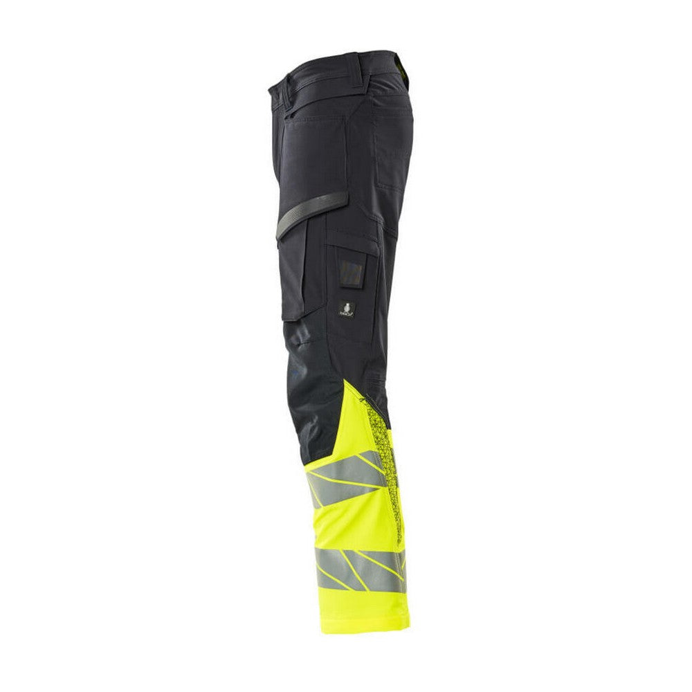 Dark Navy-Hi Vis Yellow - Lifestyle - Mascot Mens Accelerate Safe Hi-Vis Knee Pad Pockets Work Trousers
