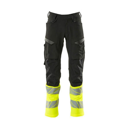 Black-Hi Vis Yellow - Front - Mascot Mens Accelerate Safe Hi-Vis Knee Pad Pockets Work Trousers