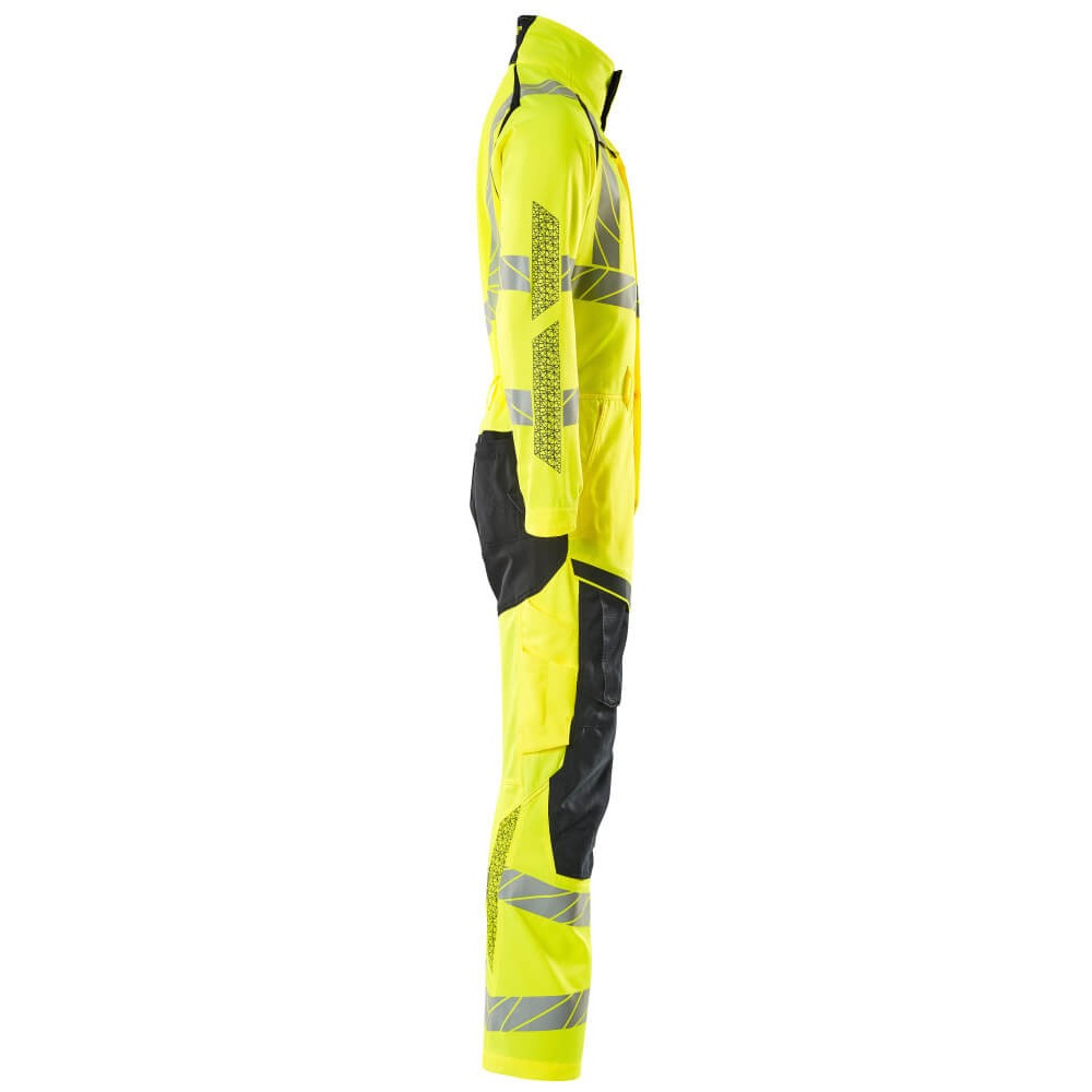 Yellow-Dark Navy - Side - Mascot Mens Accelerate Safe Hi-Vis Knee Pad Pockets Work Overalls