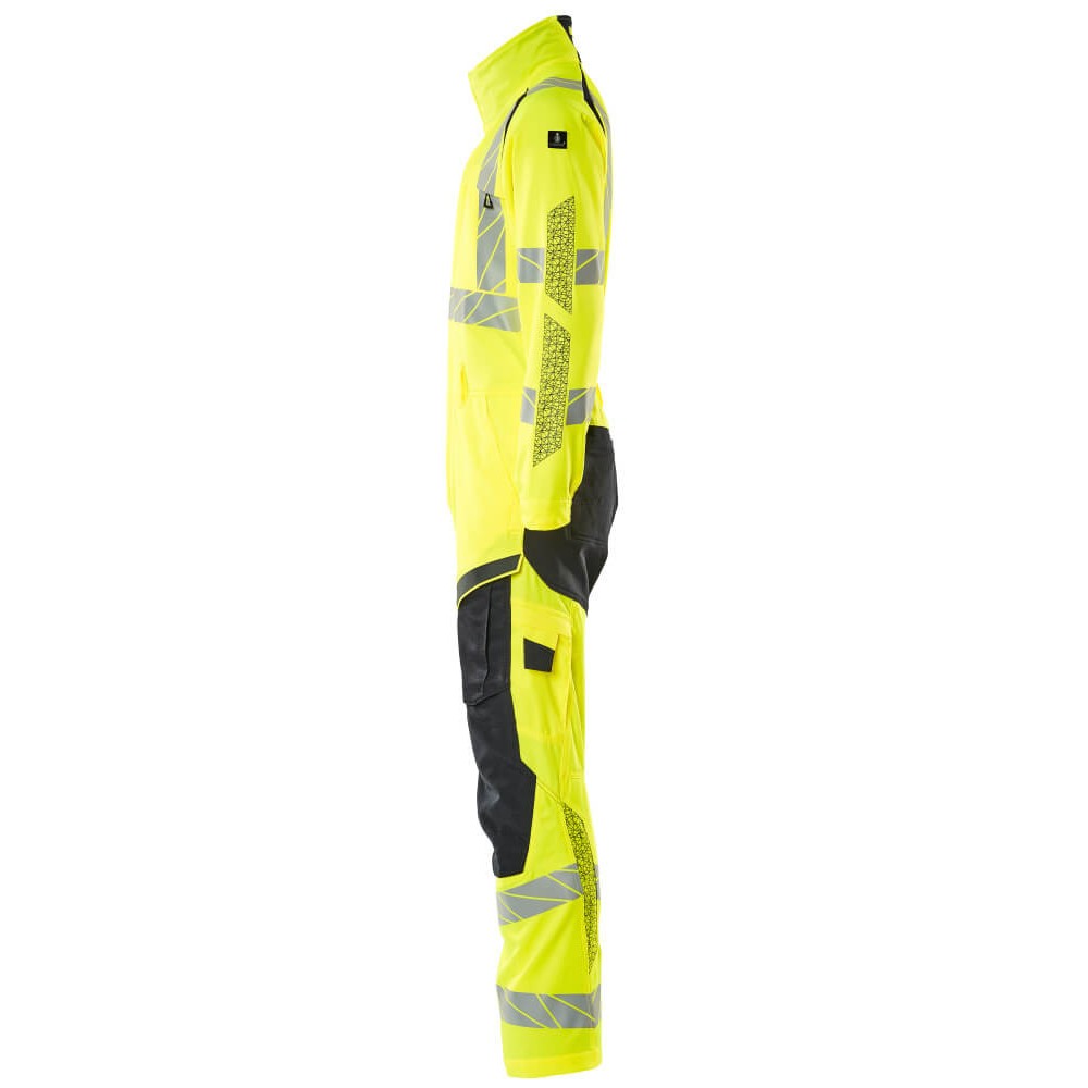 Yellow-Dark Navy - Lifestyle - Mascot Mens Accelerate Safe Hi-Vis Knee Pad Pockets Work Overalls