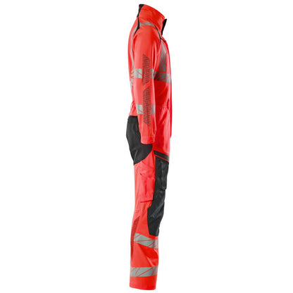 Red-Dark Navy - Side - Mascot Mens Accelerate Safe Hi-Vis Knee Pad Pockets Work Overalls