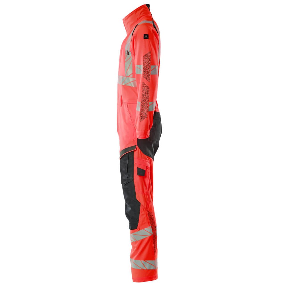 Red-Dark Navy - Lifestyle - Mascot Mens Accelerate Safe Hi-Vis Knee Pad Pockets Work Overalls