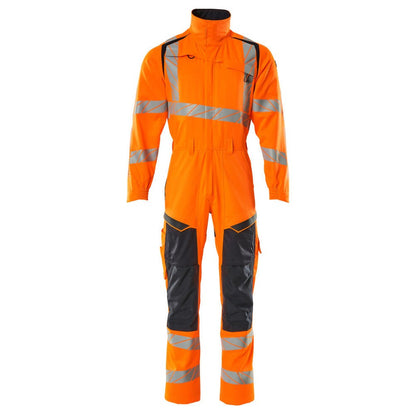 Orange-Dark Navy - Front - Mascot Mens Accelerate Safe Hi-Vis Knee Pad Pockets Work Overalls