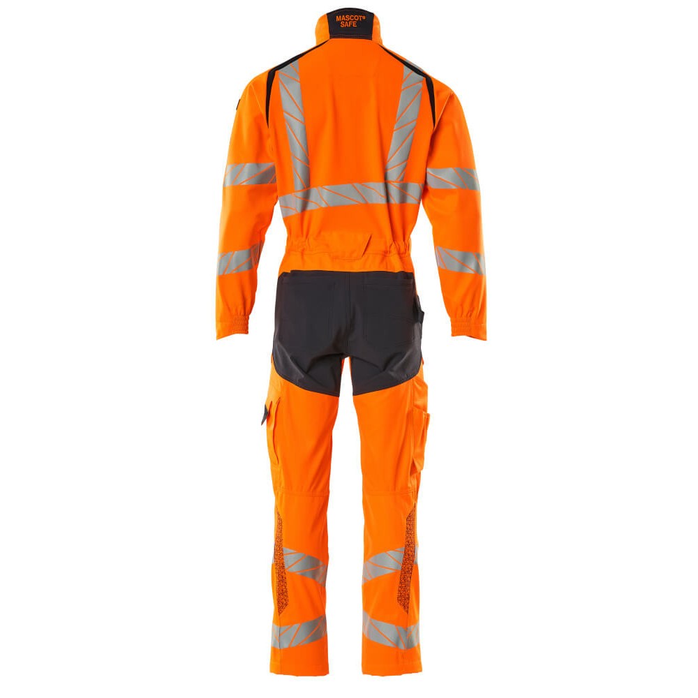 Orange-Dark Navy - Back - Mascot Mens Accelerate Safe Hi-Vis Knee Pad Pockets Work Overalls