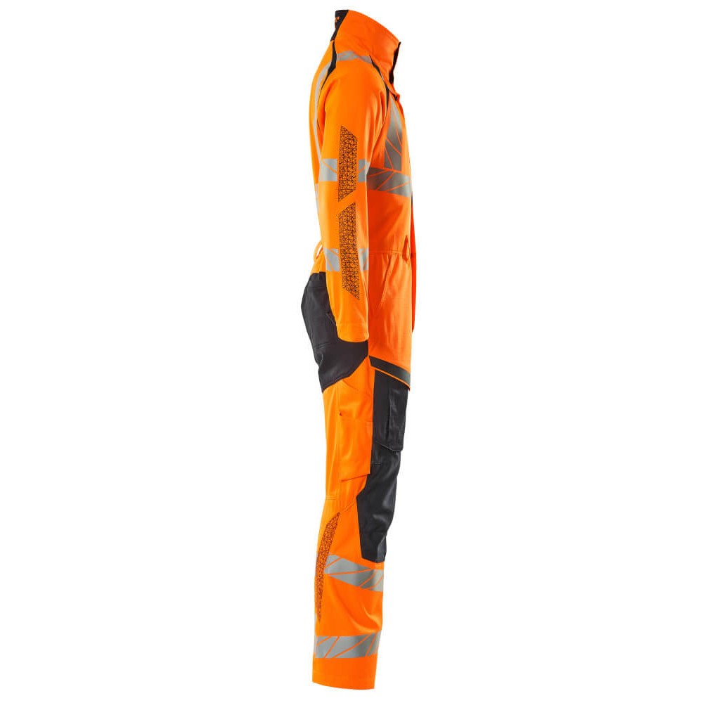 Orange-Dark Navy - Side - Mascot Mens Accelerate Safe Hi-Vis Knee Pad Pockets Work Overalls