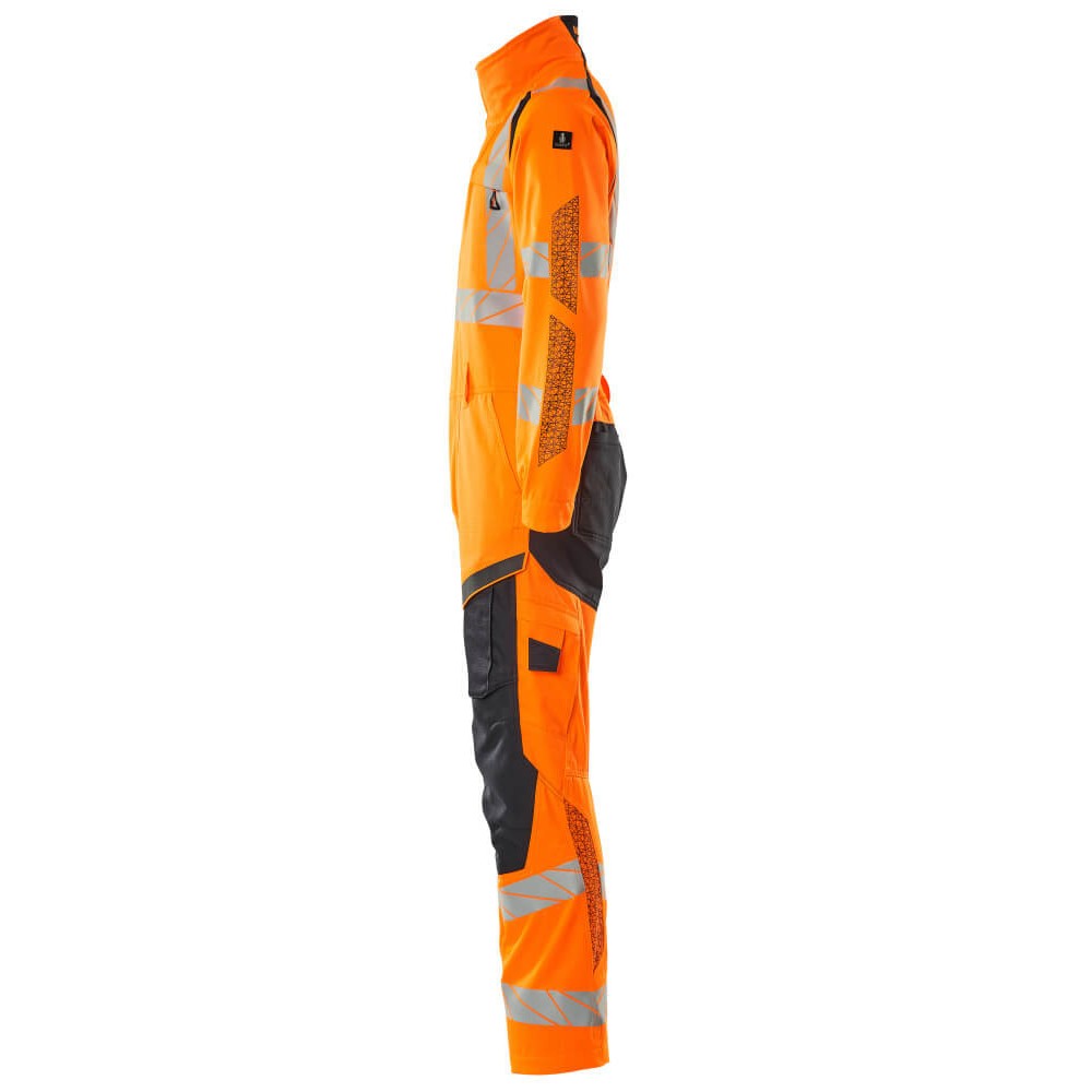 Orange-Dark Navy - Lifestyle - Mascot Mens Accelerate Safe Hi-Vis Knee Pad Pockets Work Overalls
