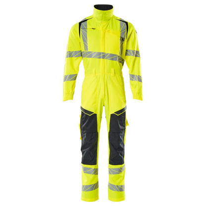 Yellow-Dark Navy - Front - Mascot Mens Accelerate Safe Hi-Vis Knee Pad Pockets Work Overalls