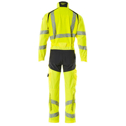 Yellow-Dark Navy - Back - Mascot Mens Accelerate Safe Hi-Vis Knee Pad Pockets Work Overalls