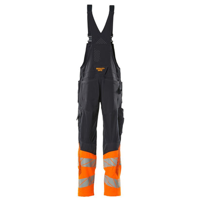 Dark Navy-Hi Vis Orange - Back - Mascot Mens Accelerate Safe Knee Pad Pockets Bib And Brace Overall