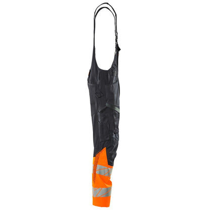 Dark Navy-Hi Vis Orange - Side - Mascot Mens Accelerate Safe Knee Pad Pockets Bib And Brace Overall