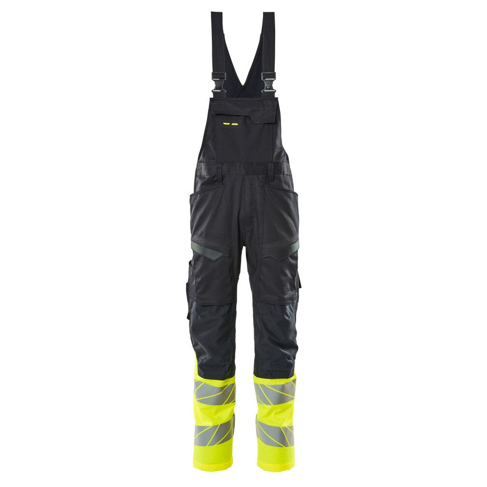 Dark Navy-Hi Vis Yellow - Front - Mascot Mens Accelerate Safe Knee Pad Pockets Bib And Brace Overall