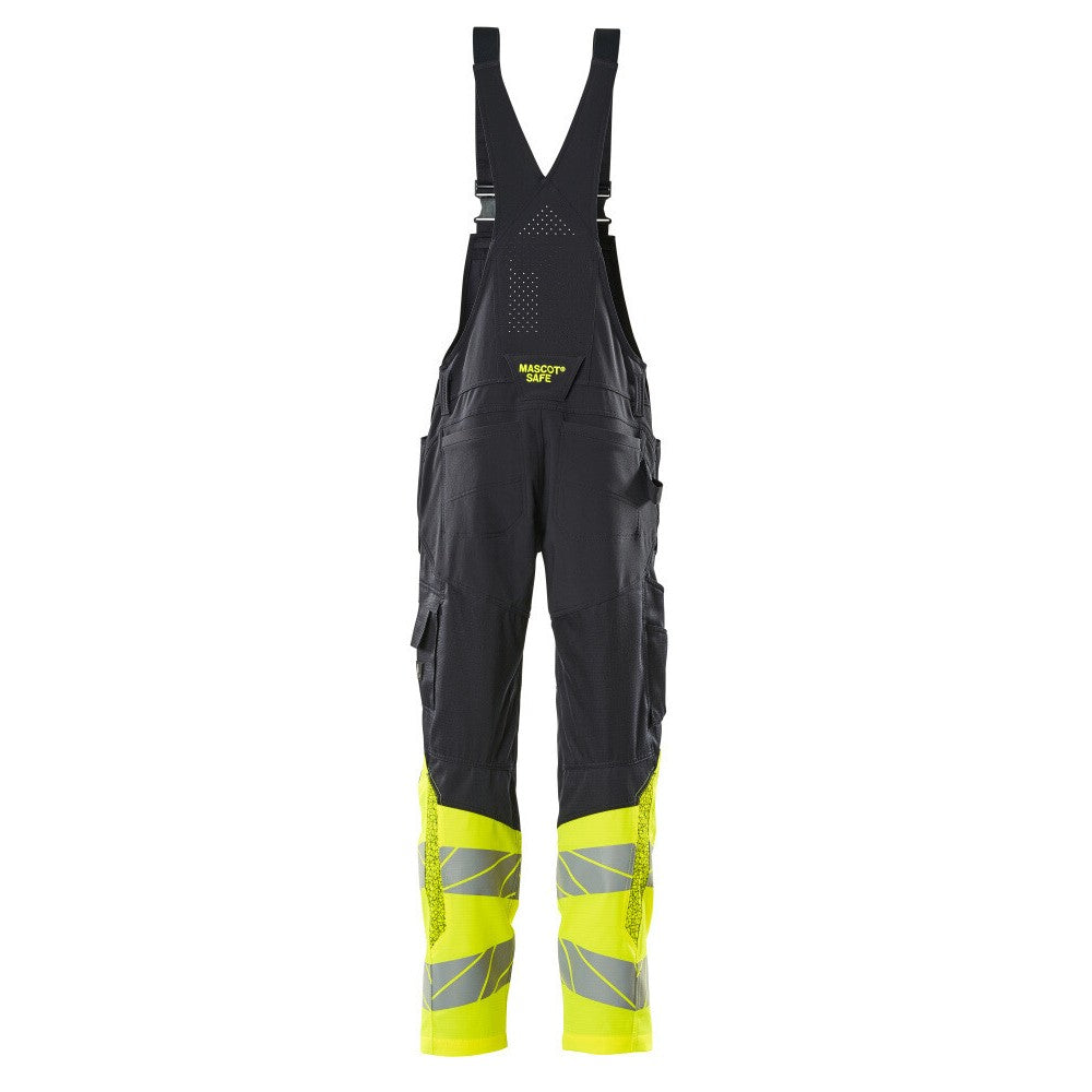 Dark Navy-Hi Vis Yellow - Back - Mascot Mens Accelerate Safe Knee Pad Pockets Bib And Brace Overall