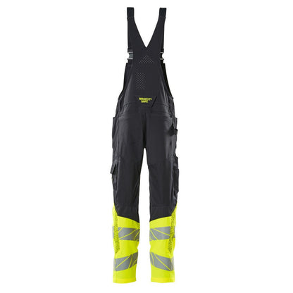 Dark Navy-Hi Vis Yellow - Back - Mascot Mens Accelerate Safe Knee Pad Pockets Bib And Brace Overall