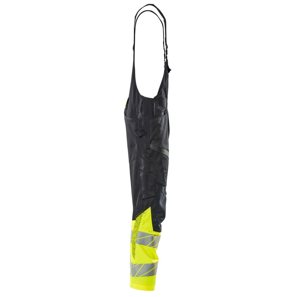 Dark Navy-Hi Vis Yellow - Side - Mascot Mens Accelerate Safe Knee Pad Pockets Bib And Brace Overall