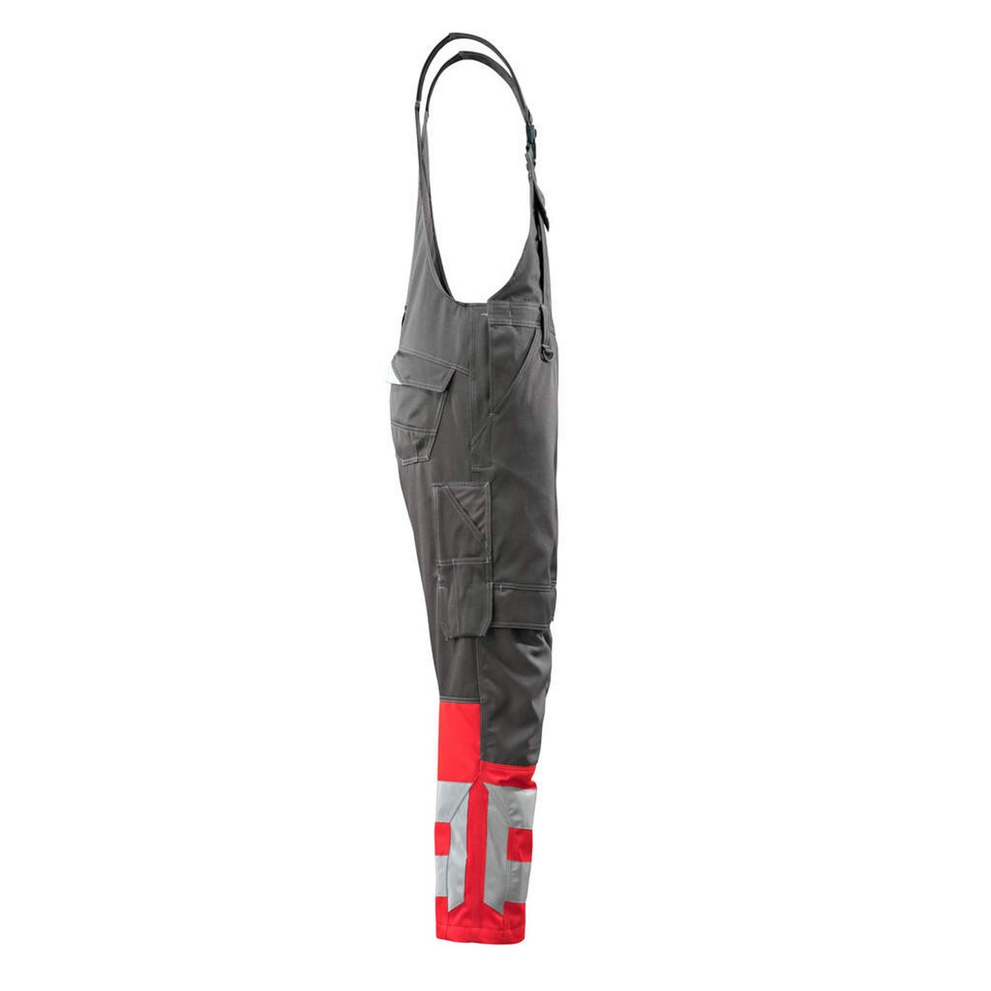 Dark Anthracite-Hi Vis Red - Side - Mascot Unisex Adult Safe Supreme Knee Pad Pockets Bib And Brace Overall