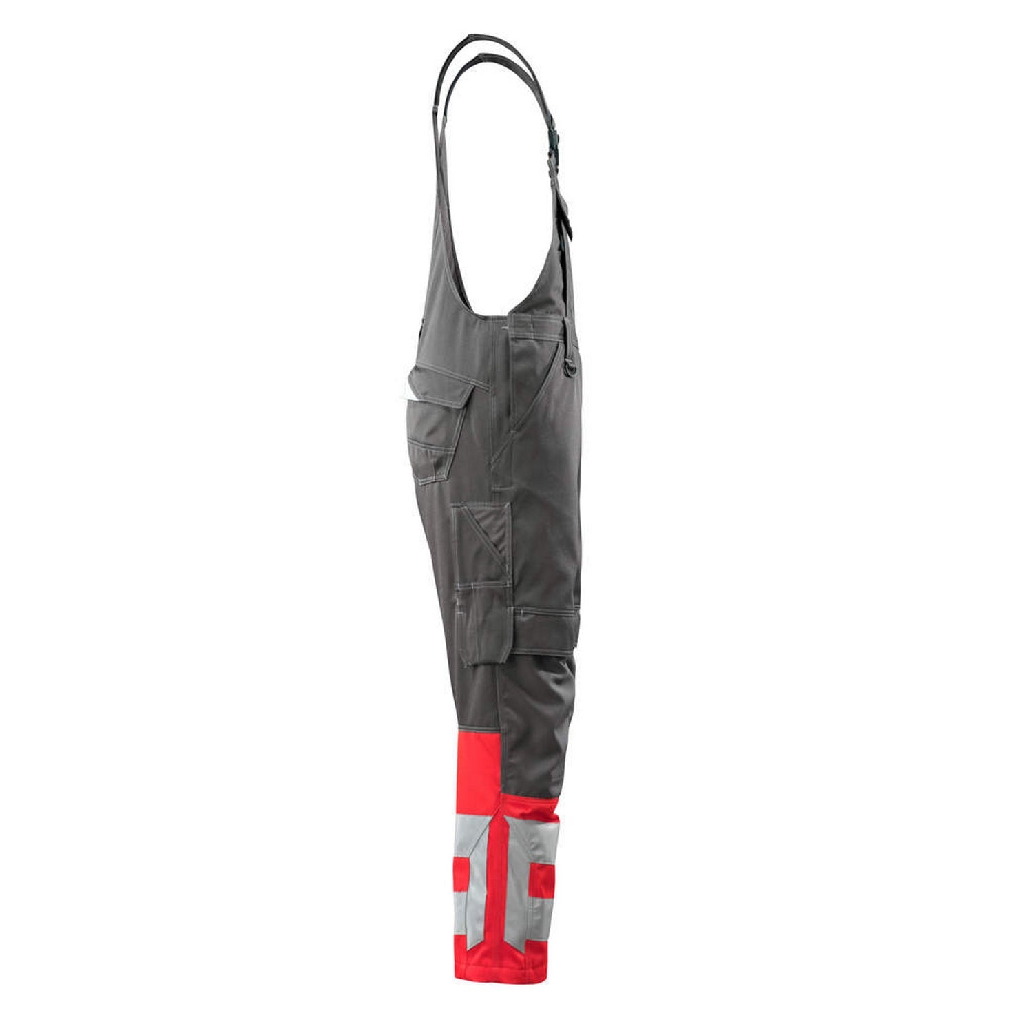Dark Anthracite-Hi Vis Red - Side - Mascot Unisex Adult Safe Supreme Knee Pad Pockets Bib And Brace Overall