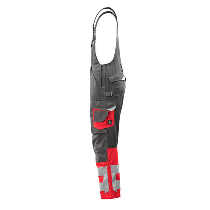 Dark Anthracite-Hi Vis Red - Lifestyle - Mascot Unisex Adult Safe Supreme Knee Pad Pockets Bib And Brace Overall