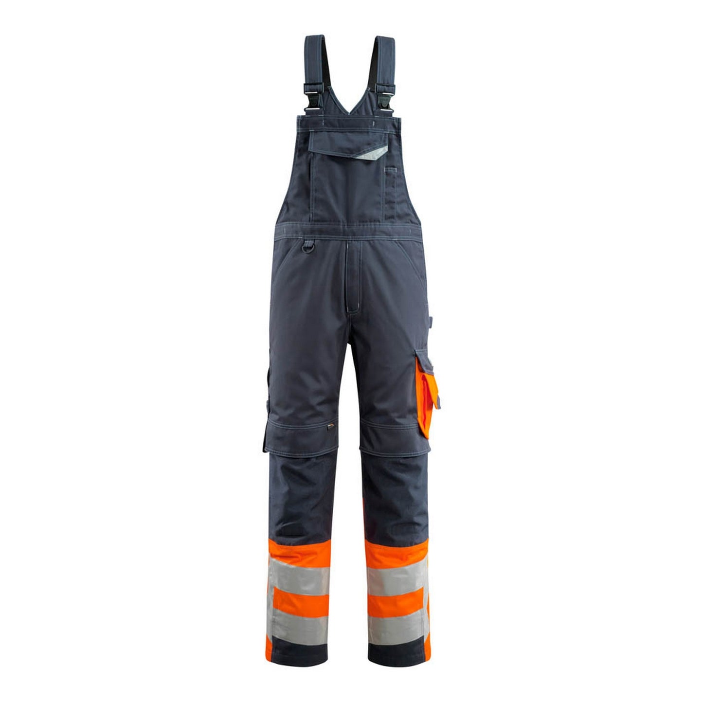 Dark Navy-Hi Vis Orange - Front - Mascot Unisex Adult Safe Supreme Knee Pad Pockets Bib And Brace Overall