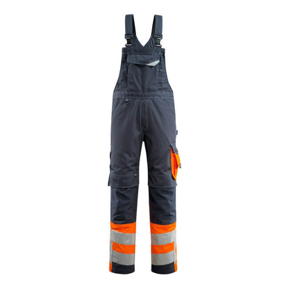 Dark Navy-Hi Vis Orange - Front - Mascot Unisex Adult Safe Supreme Knee Pad Pockets Bib And Brace Overall