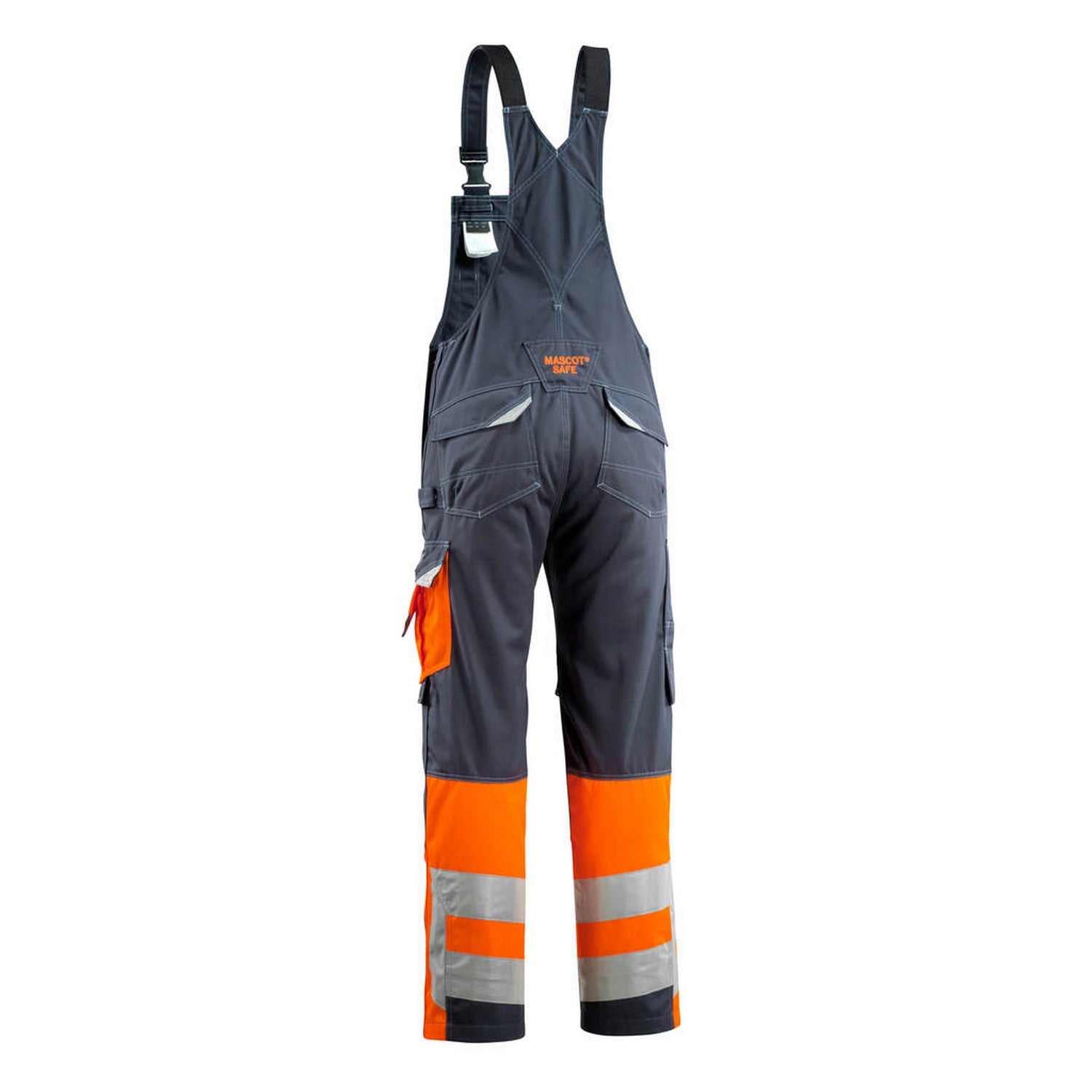 Dark Navy-Hi Vis Orange - Back - Mascot Unisex Adult Safe Supreme Knee Pad Pockets Bib And Brace Overall