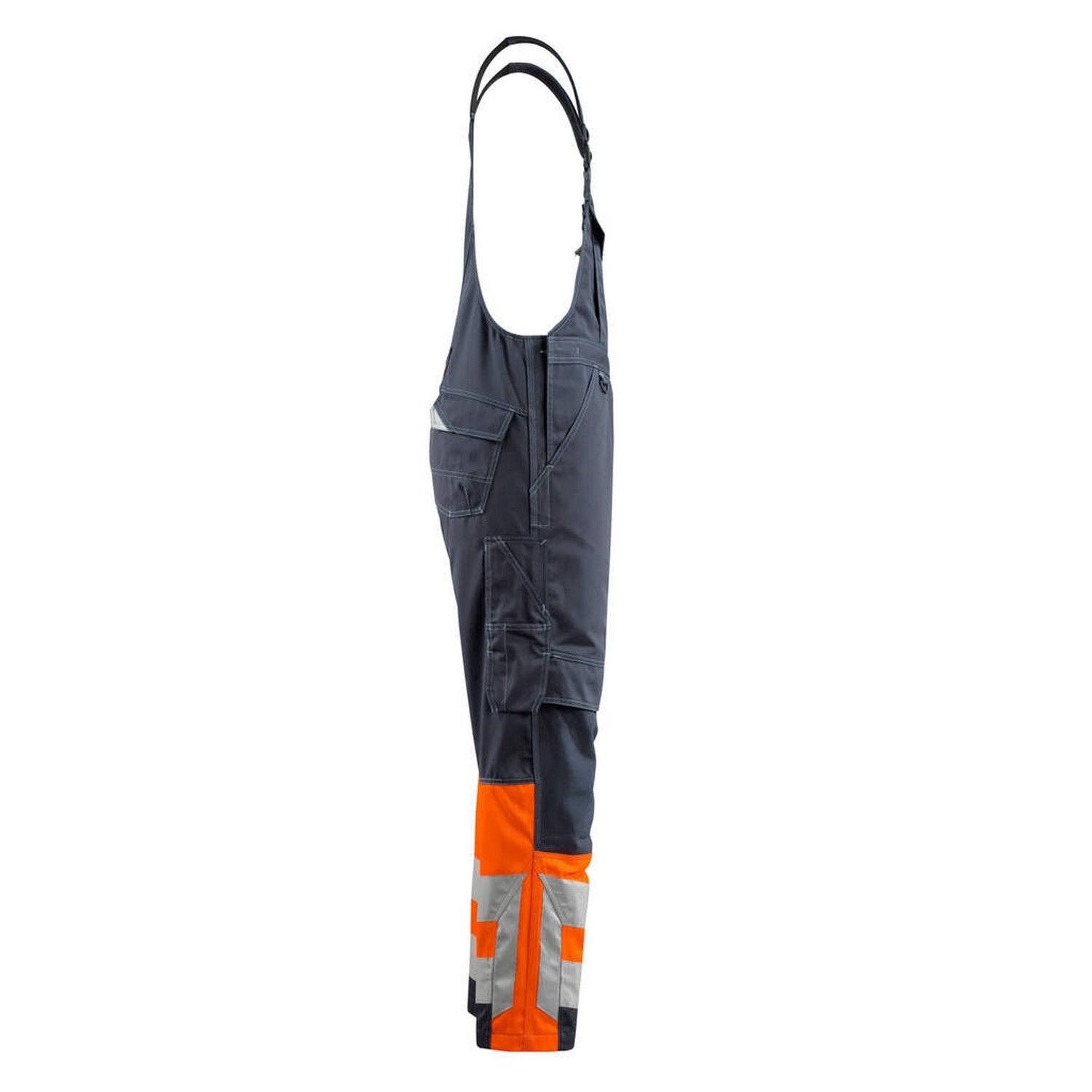 Dark Navy-Hi Vis Orange - Side - Mascot Unisex Adult Safe Supreme Knee Pad Pockets Bib And Brace Overall