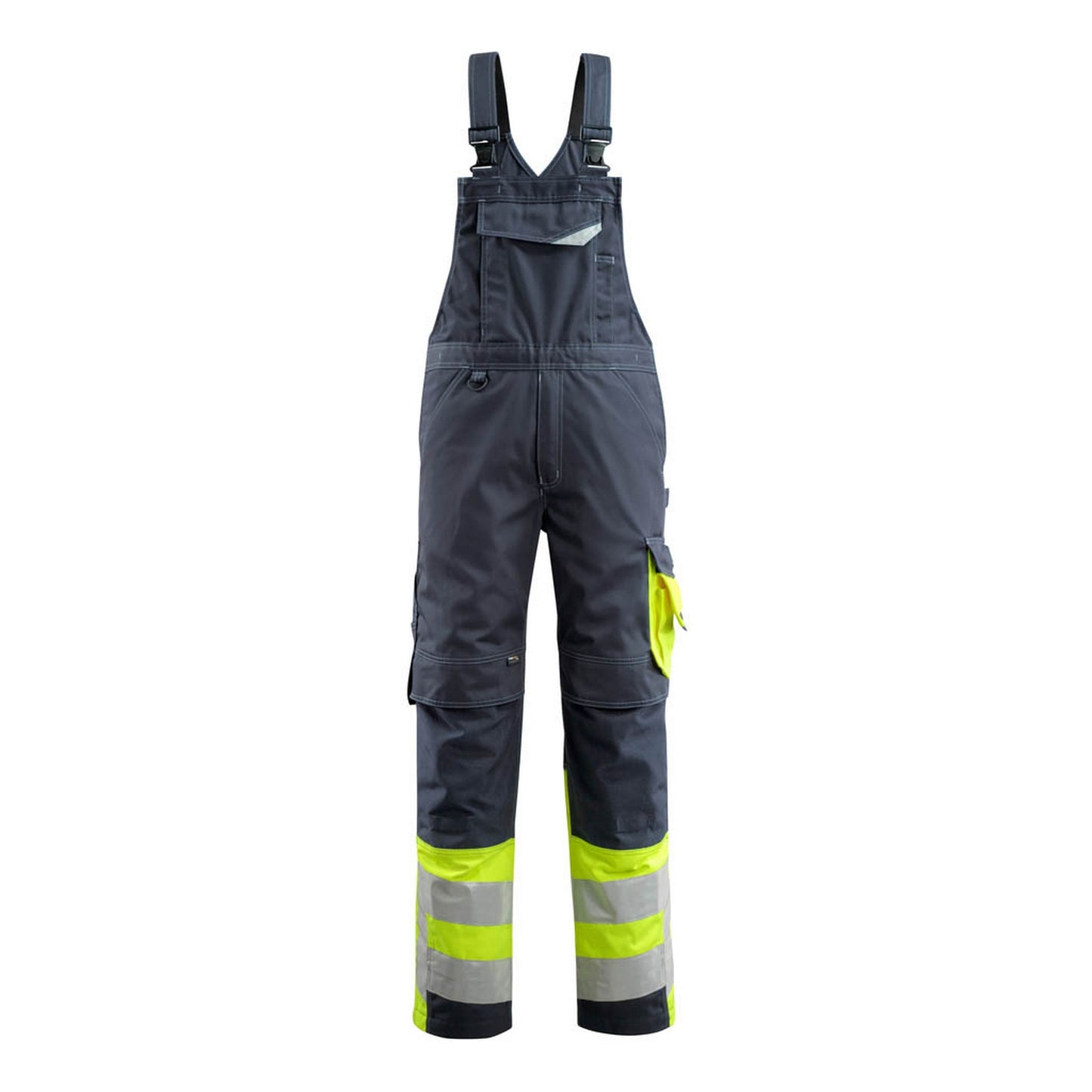 Dark Navy-Hi Vis Yellow - Front - Mascot Unisex Adult Safe Supreme Knee Pad Pockets Bib And Brace Overall