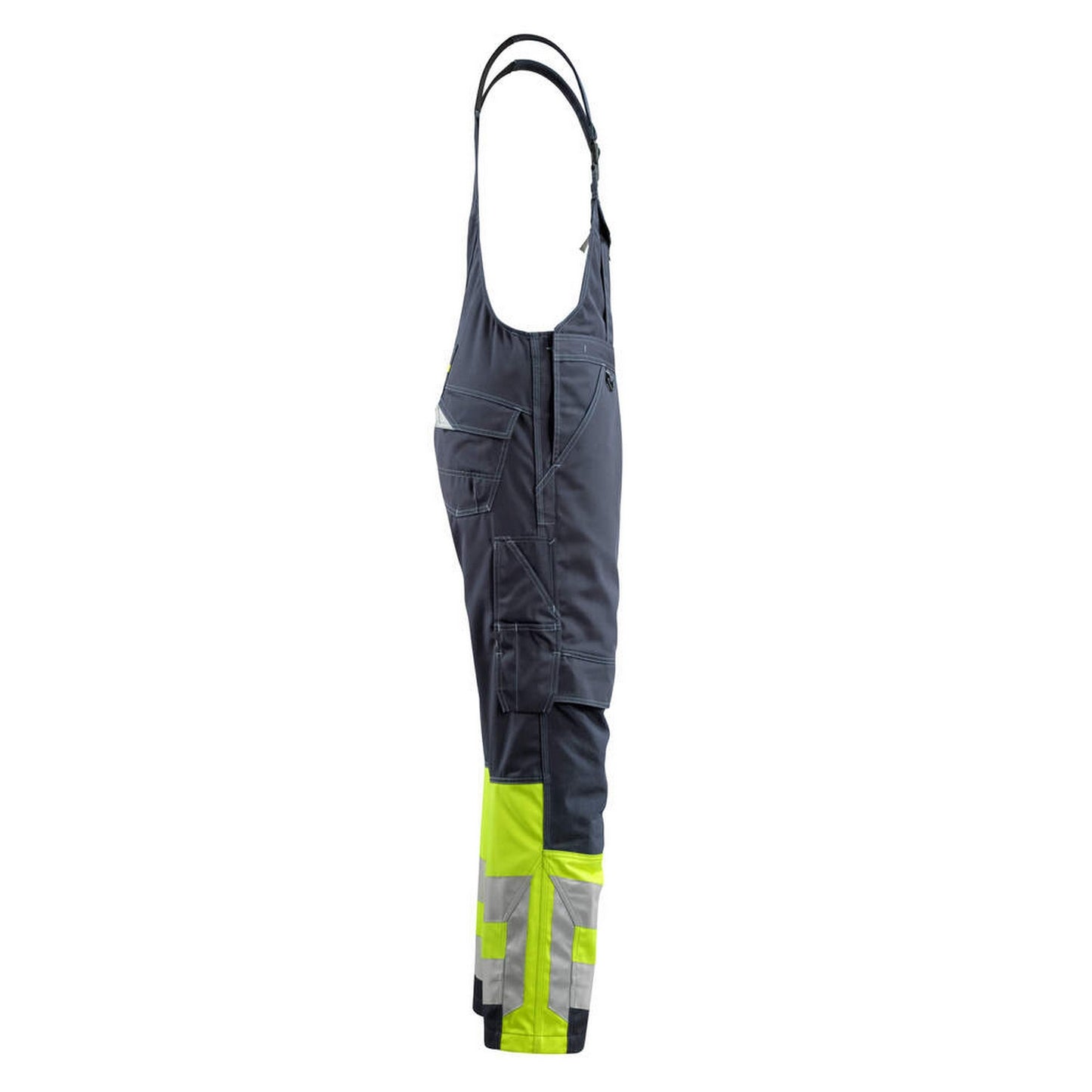 Dark Navy-Hi Vis Yellow - Side - Mascot Unisex Adult Safe Supreme Knee Pad Pockets Bib And Brace Overall