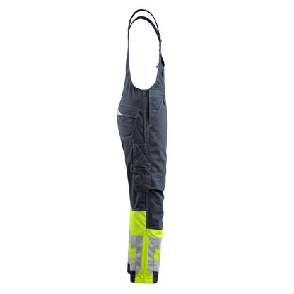 Dark Navy-Hi Vis Yellow - Side - Mascot Unisex Adult Safe Supreme Knee Pad Pockets Bib And Brace Overall