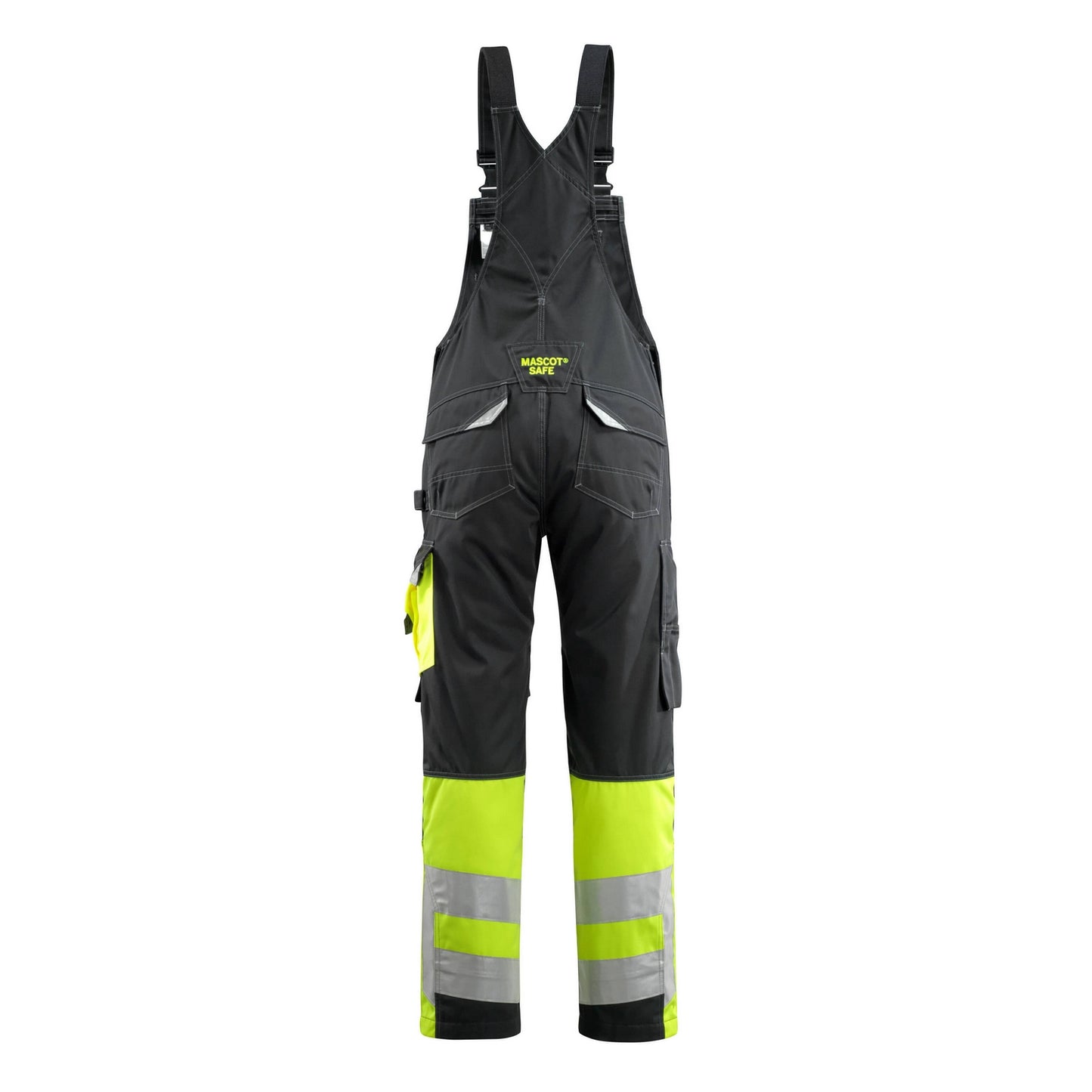 Black-Hi Vis Yellow - Back - Mascot Unisex Adult Safe Supreme Knee Pad Pockets Bib And Brace Overall