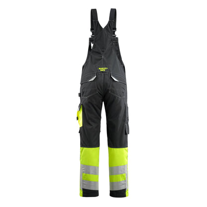 Black-Hi Vis Yellow - Back - Mascot Unisex Adult Safe Supreme Knee Pad Pockets Bib And Brace Overall