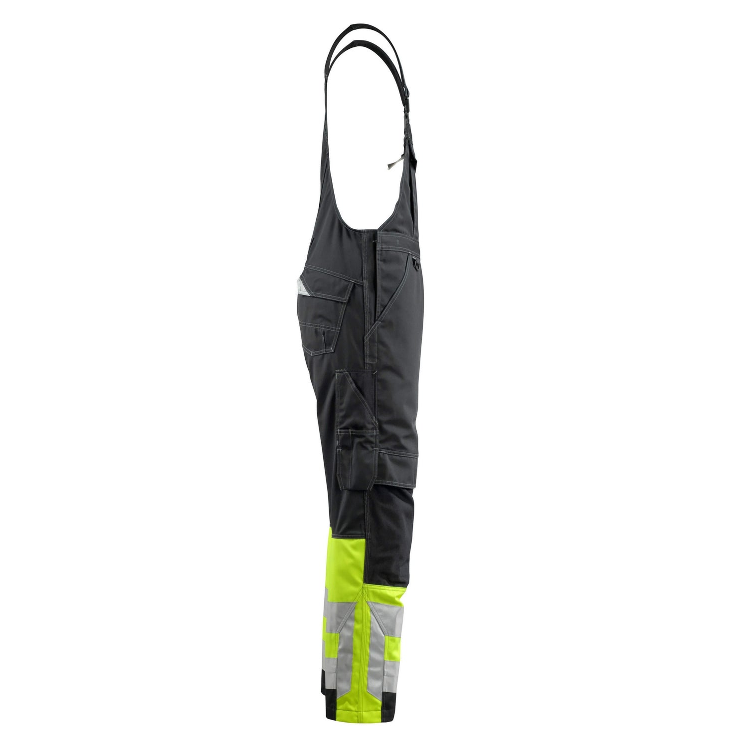 Black-Hi Vis Yellow - Side - Mascot Unisex Adult Safe Supreme Knee Pad Pockets Bib And Brace Overall