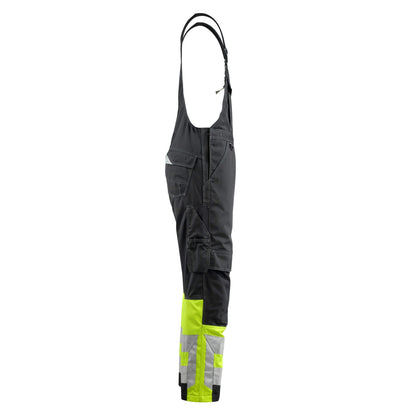 Black-Hi Vis Yellow - Side - Mascot Unisex Adult Safe Supreme Knee Pad Pockets Bib And Brace Overall