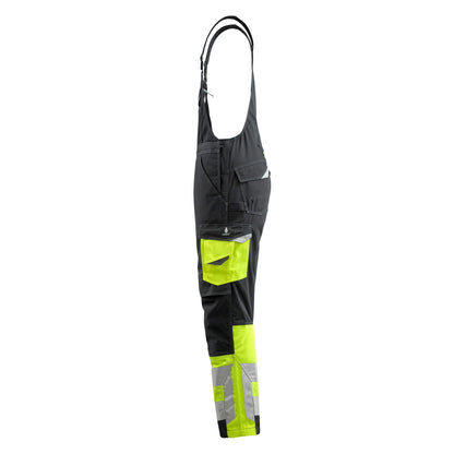 Black-Hi Vis Yellow - Lifestyle - Mascot Unisex Adult Safe Supreme Knee Pad Pockets Bib And Brace Overall