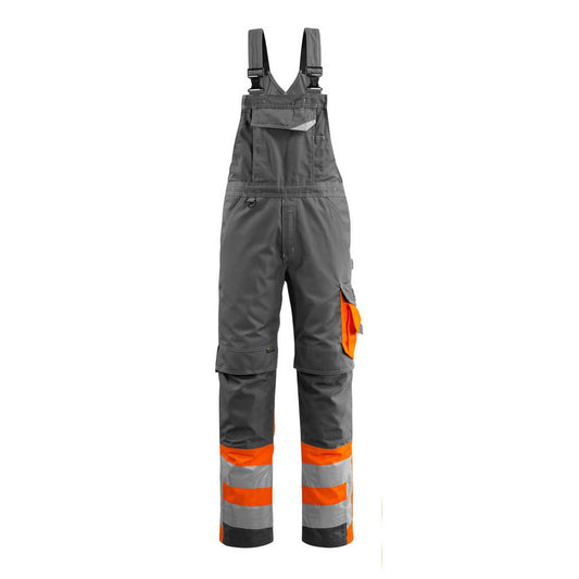 Dark Anthracite-Hi Vis Orange - Front - Mascot Unisex Adult Safe Supreme Knee Pad Pockets Bib And Brace Overall