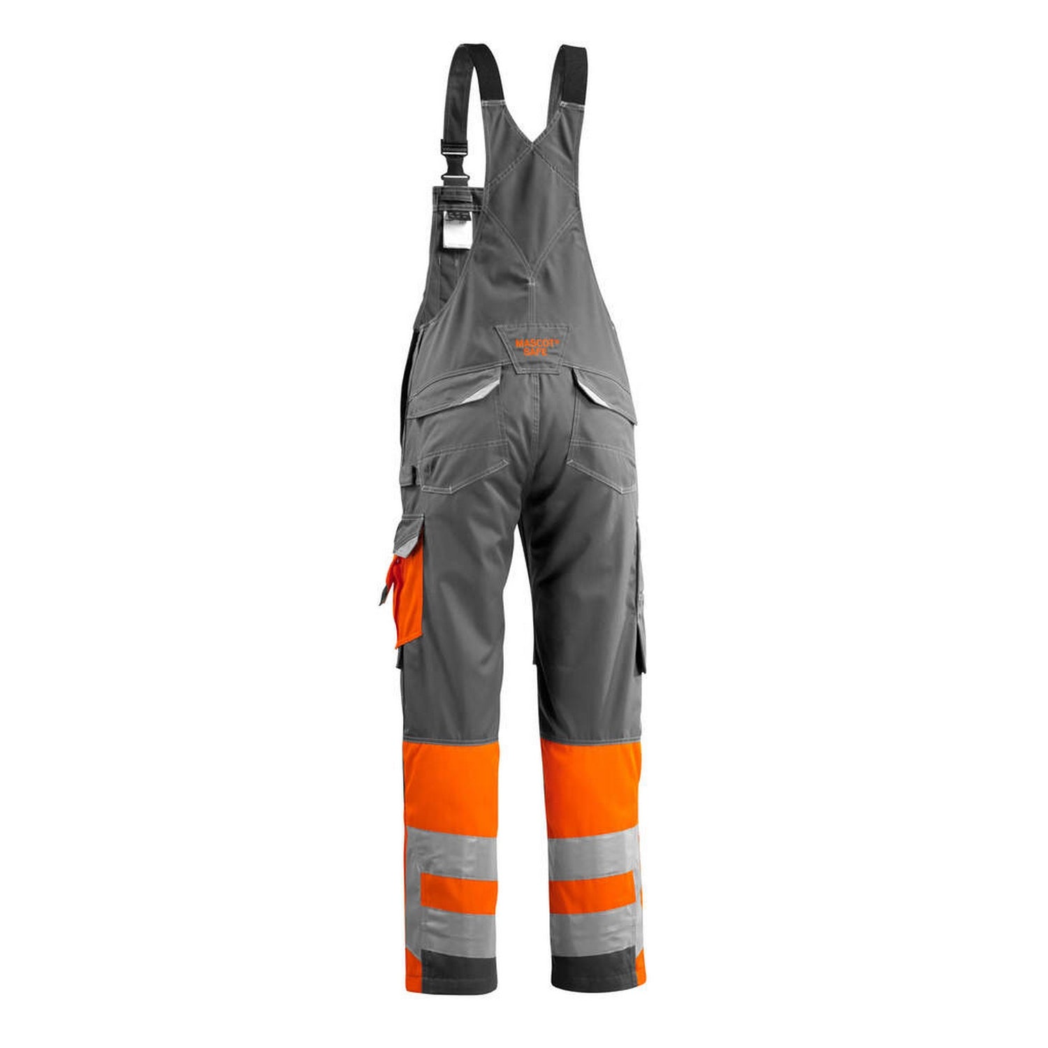 Dark Anthracite-Hi Vis Orange - Back - Mascot Unisex Adult Safe Supreme Knee Pad Pockets Bib And Brace Overall