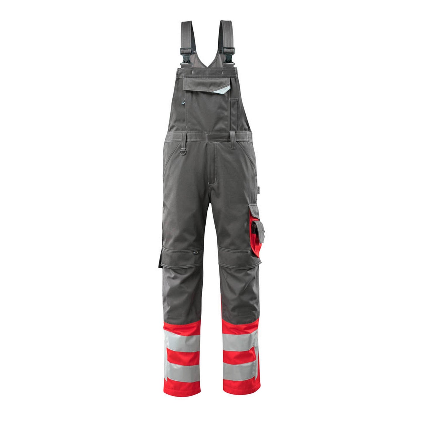 Dark Anthracite-Hi Vis Red - Front - Mascot Unisex Adult Safe Supreme Knee Pad Pockets Bib And Brace Overall