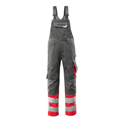 Dark Anthracite-Hi Vis Red - Front - Mascot Unisex Adult Safe Supreme Knee Pad Pockets Bib And Brace Overall