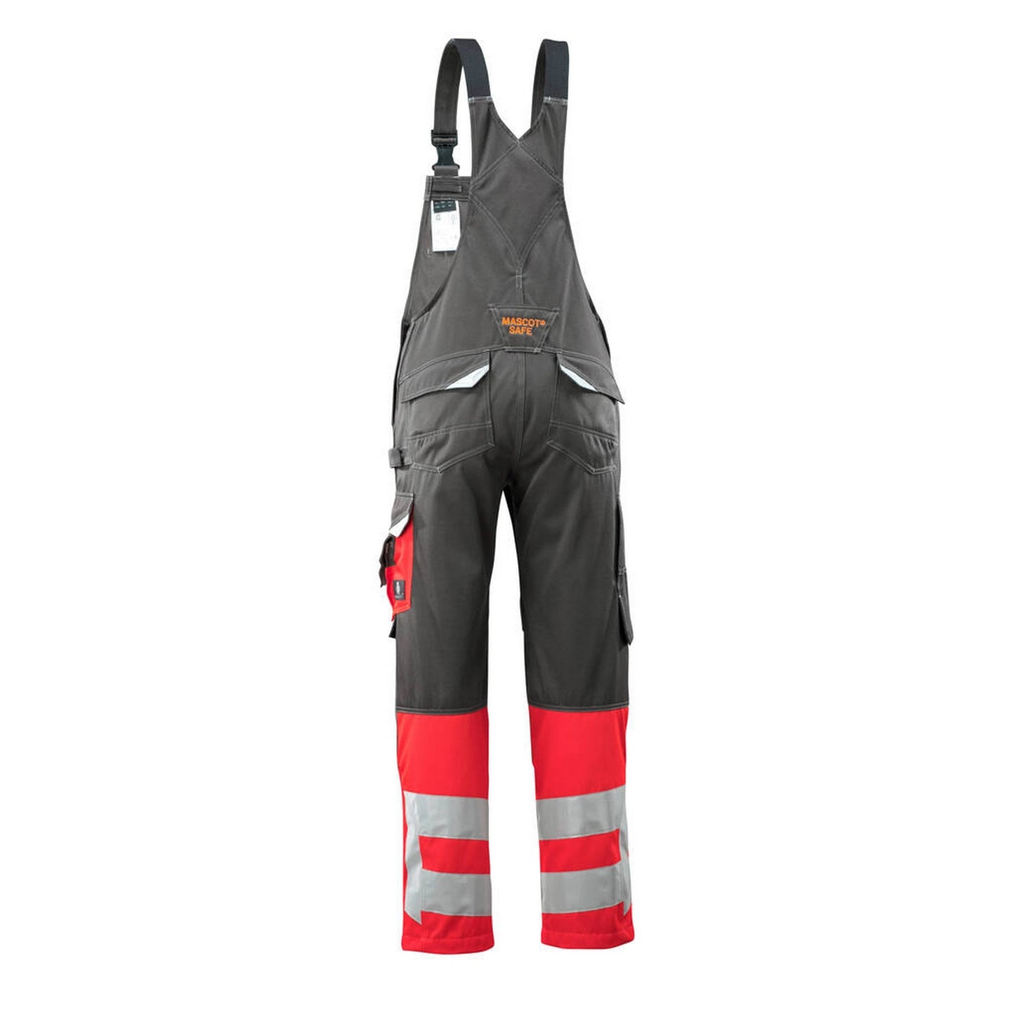 Dark Anthracite-Hi Vis Red - Back - Mascot Unisex Adult Safe Supreme Knee Pad Pockets Bib And Brace Overall