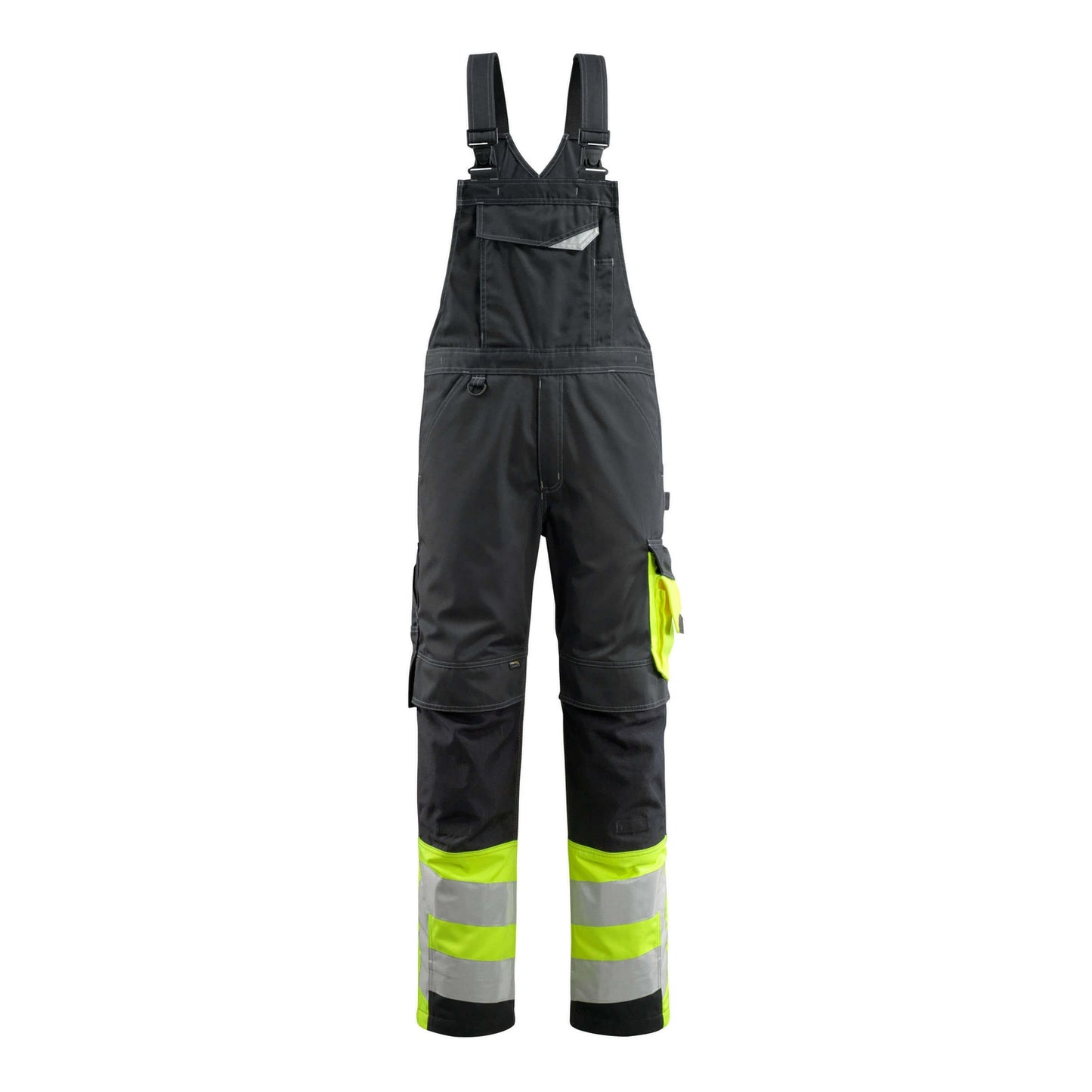 Black-Hi Vis Yellow - Front - Mascot Unisex Adult Safe Supreme Knee Pad Pockets Bib And Brace Overall